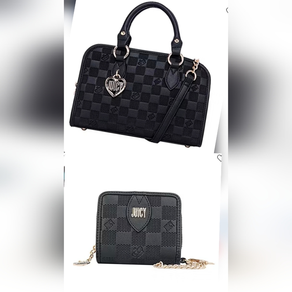 Juicy Couture Black Checker Satchel with Wallet